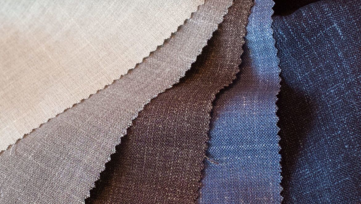 Close-up of wool-linen blend fabric swatches